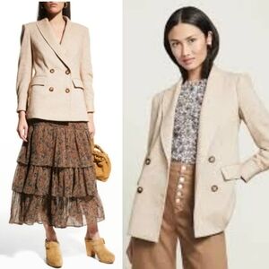 Veronica Beard Pyle Wool Blend Double-Breasted Blazer Dickey Jacket Size 4 Beige
